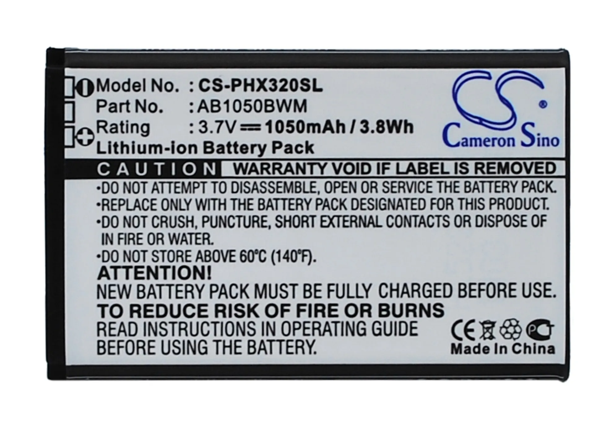 

Cameron Sino 1050mAh Battery For PHILIPS Xenium 312, Xenium 320, Xenium X186,AB1050BWM