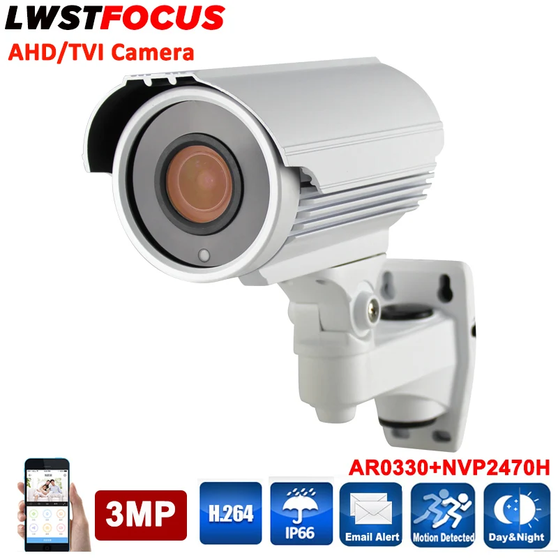 

LWSTFOCUS HD-TVI AHD 3MP Day/Night Security Camera IP66 Weatherproof and Vandal Proof Big Metal Casing 2.8-12mm manual Zoom lens