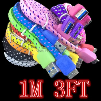 

1m 3ft Braided Woven Fabric Nylon Flat noodle usb cable accessory bundles for Samsung Galaxy Note 3 N9000 N9005 N9006 100pcs/lot