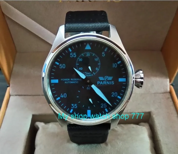 

47mm Parnis 47mm black dial Automatic Self-Wind mechanical movement Men's watch 100% Genuine leather strap Mechanical watch 306