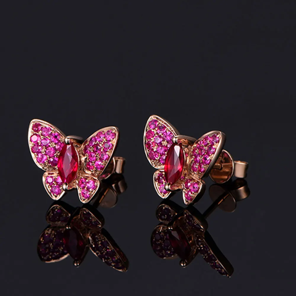 2017 Luxury Natural Anti-allergic Crystal Ruby Butterfly Stud Earrings for Women Fine Jewelry Wedding Gifts Fine Jewelry