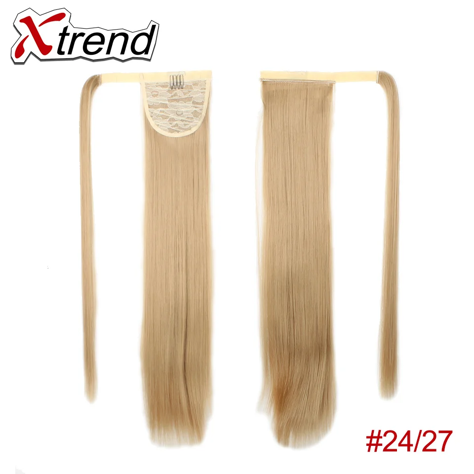 Xtrend Синтетические прямые накладные шиньоны в виде конского хвоста с заколками для женщин 24 дюйма Длинные накладные волосы для наращивания высокотемпературное волокно - Цвет: 4/27HL