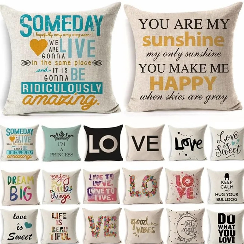 

Letter Linen Cotton Cushion Cover Colorful Love Home Decor Sofa Decorative Pillowcase Throw Pillow Decoration Pillowcover 40221