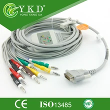 Schiller AT1, AT2, AT3, AT5, AT6 EM série Compatível one-piece 10 chumbo cabo ECG, banana4.0, AHA, 10 K ohm resistance, 15pin