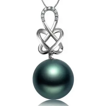 

GVBORI Tahiti Black Pearls&Diamond Pendant+925 Sterling Silver Chain Necklace Fashion Style Fine Jewelry Free ShippingPP257SH