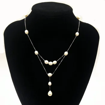 

fashion design real 925 Sterling silver natural pearl women tassel necklace Fashion jewelry for women