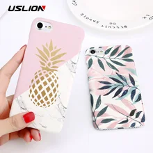 USLION Flower Leaf Print Phone Case For iPhone 7 7 Plus Pineapple Marble Geometry Fish Scale Hard PC Cover Cases For iPhone7 leaf print iphone case