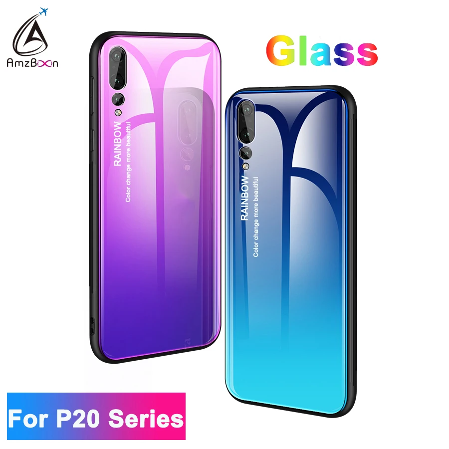 Amzboon Gradient Tempered Glass Case For Nova 3E 3i 3 Luxury Soft Silicone Frame Back Cover Huawei P20 Pro Lite Phone | Мобильные