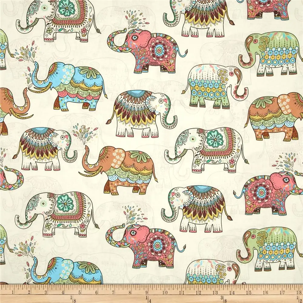 Lucky Elephant patterns vintage fabric Retro style fabric Calico