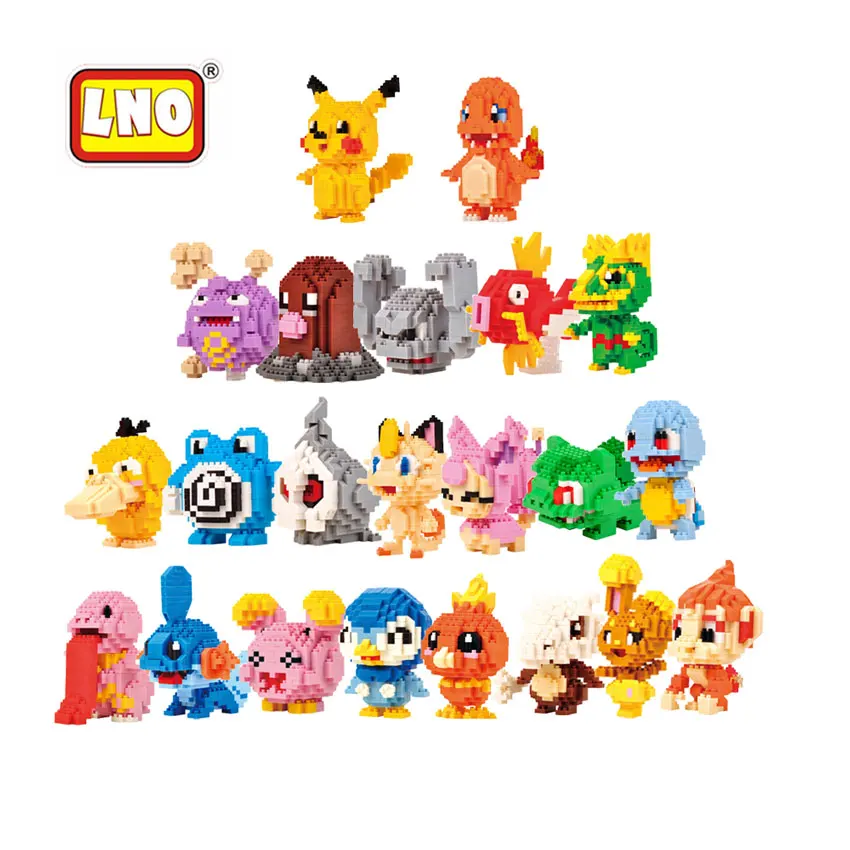 LNO Nanoblocks New Arrival 22 Items Cute Anime Pikachu Venusaur Charmander Building Brick Assembly font b