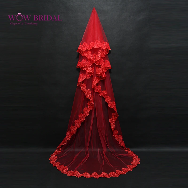 Wowbridal элегантная красная свадебная вуаль подружки невесты 2021 с вышитыми краями