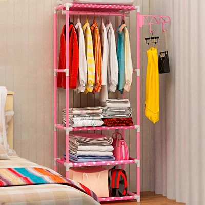 Bahmetev простая металлическая железная вешалка для одежды напольная подвесная полка для хранения вещей вешалки для одежды мебель для спальни - Цвет: Розовый