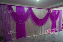 New Ice Silk White Wedding Backdrop with Purple Sequins Swag Custom Color Luxury Wedding Background for Wedding Party Decor