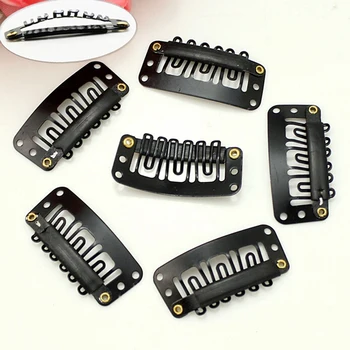 

50pcs Black hair snap clips for extensions U Shape weave toupee wig 9 teeth clips styling tools