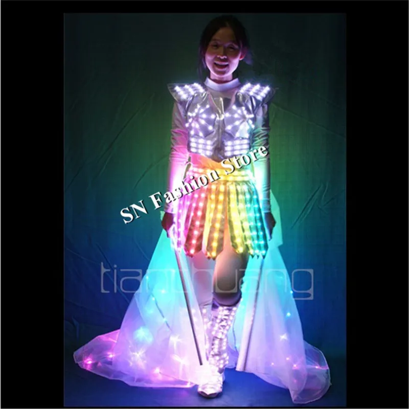 

TC132-1 Ballroom dance led costumes Programmable colorful light women dress cloak stage show wear cloth catwalk performance bar