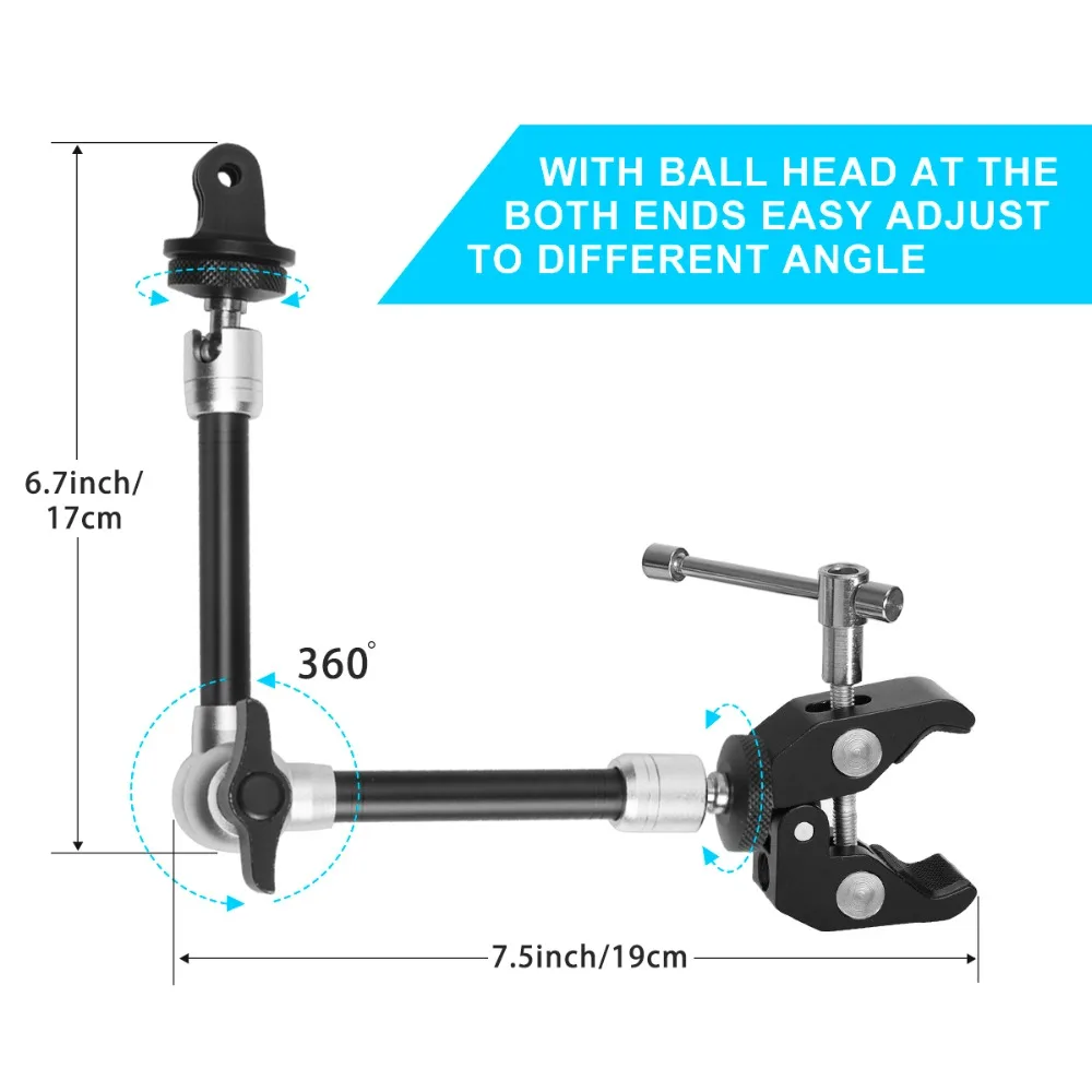Fantaseal Magic Arm Clamp Mount Holder Articulating Israeli Friction Bracket Kit for iPhone XS MAX XR X 8 7 6 Plus Mobile Phone (4)