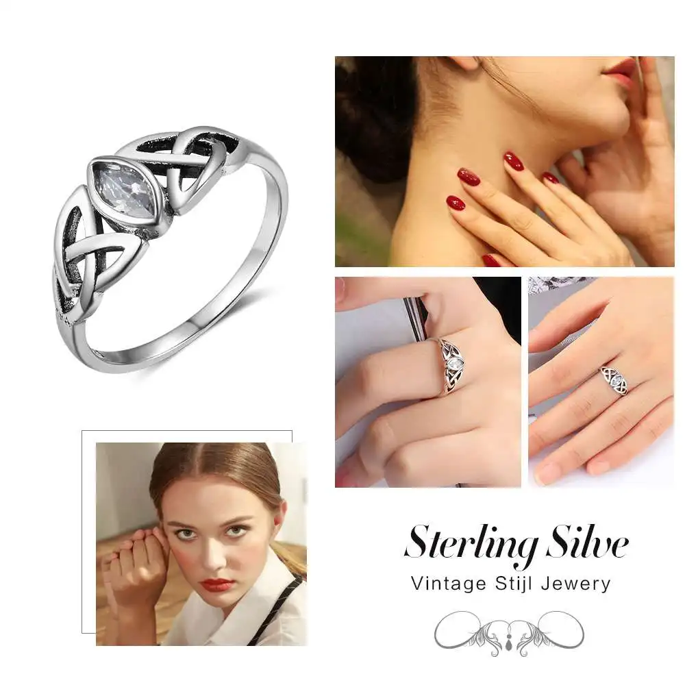 Women Solid 925 Sterling Silver Rings Flowers Pattern With Zirconia Vintage Style Women Jewelry Gift Ideas (JewelOra RI102752)