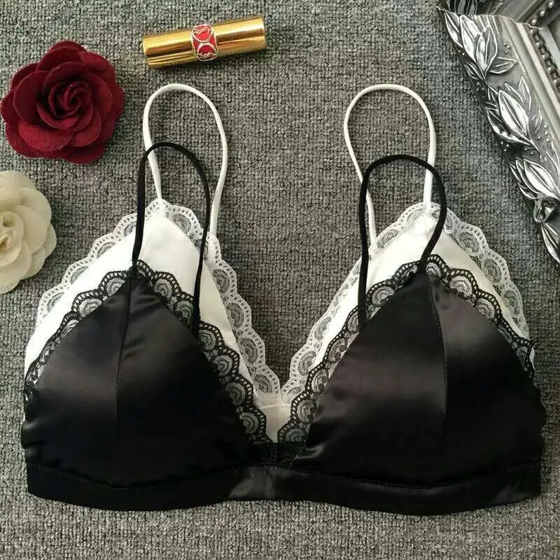 Soft Smooth White Silk Bralette Comfortable Wireless Women Bra Triangle Lace Bralette Free Brassiere Sexy Ladies Bra For Women (14)