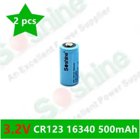 2 шт. оригинальный SOSHINE CR123 16340 3 v 500mah аккумуляторная батарея LiFePo4 батареи Синий