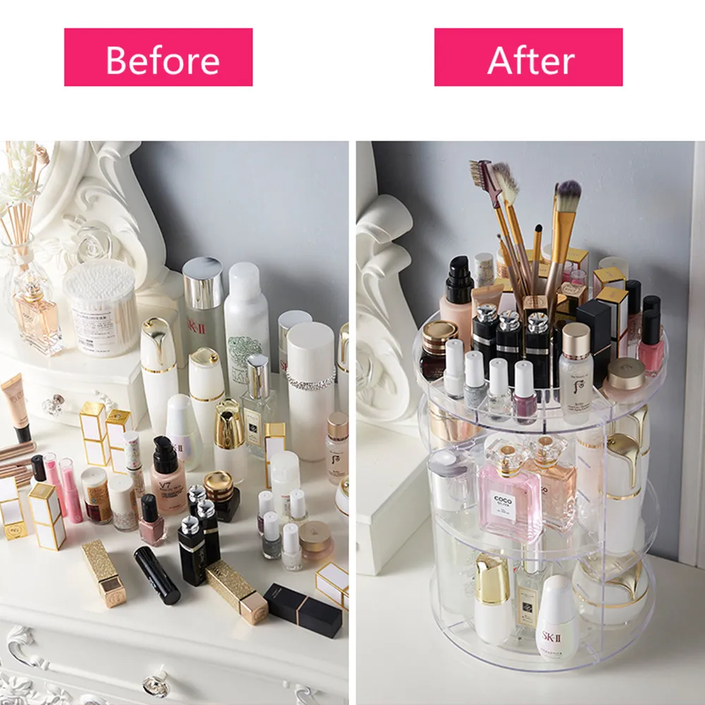  360 Degree Rotation Transparent Acrylic Cosmetics Storage Box Fashion Multi-function Detachable Mak