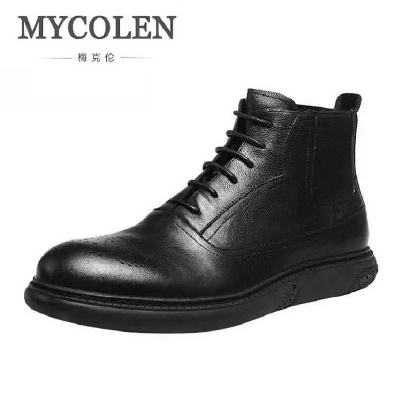 

MYCOLEN Men's Autumn Winter Work Boots Genuine Leather Ankle Shoes New Cow Leather Rubber Men Boots Zapatillas Hombre Casual