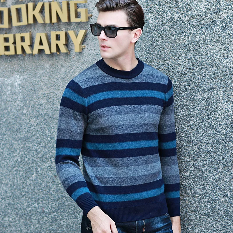 MACROSEA Men's Thick Striped Pullovers Sweater Autumn&ampWinter Male's Long Sleeves O-Neck Sweaters Warm 8092 | Мужская одежда