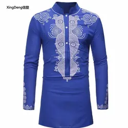 XingDeng Африканский печатных рубашка для мужчин Этническая мужской с длинным рукавом модные свободные рубашки быстросохнущая этнически