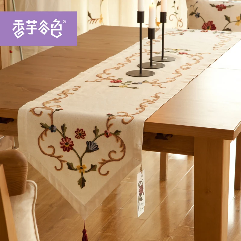 

Europe Style Handmade Embroidered Table Runners For Wedding Stylish Table Flag White Table Runners For Wedding