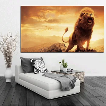 Lion at Sunrise Artwork Printed on Canvas 3