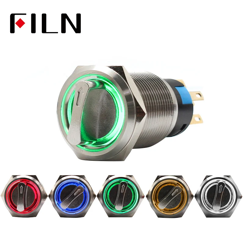 

19mm 2 3 position selector rotary switch push button switch dpdt latching on off 12v led illuminated