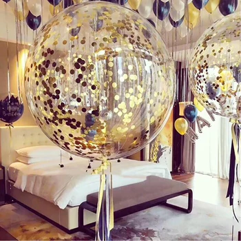 

5pcs/lot 18inch tranparent Bubble Balloons Wedding Birthday Party Gold Shiny Confetti(10g) Decor Clear Helium Globos Baby Gifts