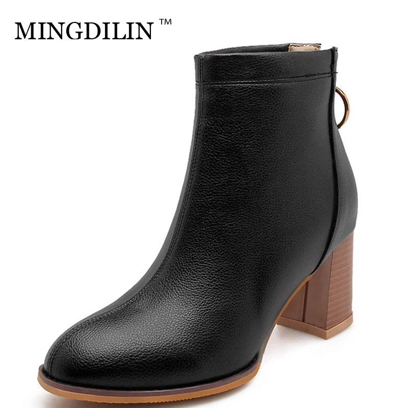 

KEAIQIANJIN Women's Winter Martin Boots Plus Size Chelsea Boots Plush Fashion Black Beige White Woman High Heeled Ankle Boots