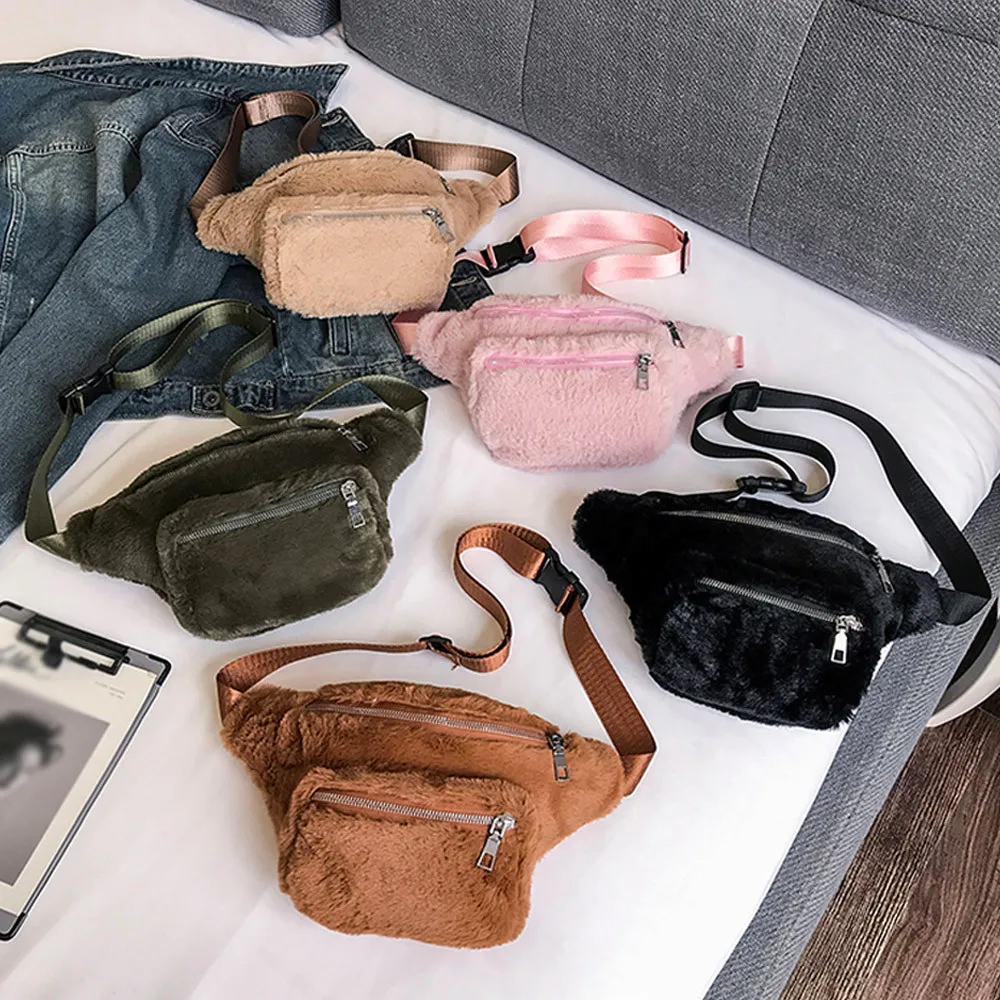 Женская сумка на плечо, модная плюшевая сумка на грудь, поясная сумка для девочек, однотонная плюшевая сумка на молнии, сумка-мессенджер, нагрудные поясные сумки, сумки