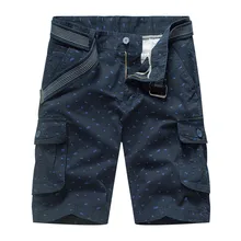 Хлопковые шорты мужские модные с принтом Комбинезон с карманами свободные летние повседневные короткие карго шорты(включая пояс) бермуды Homme 3