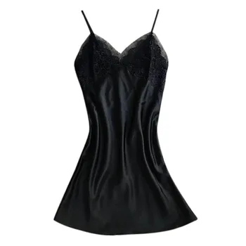 

Sleepwear Womens Plus Size Eyelash Lace Lingerie V-neck Lace Details Pajamas night dress sexy women pajamas silk pajama set J20