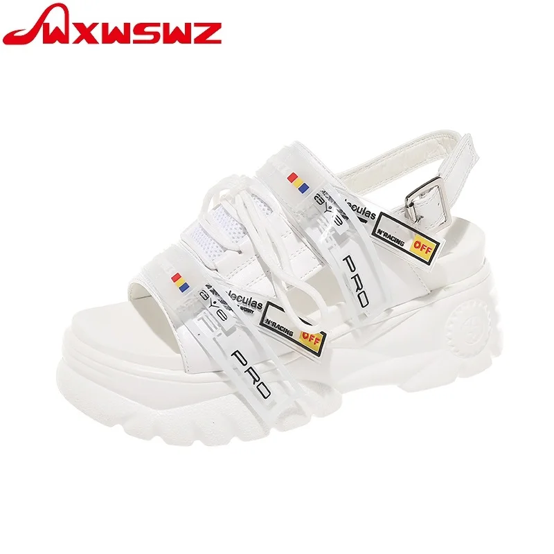 WXWSWZ Net Red Sandals Super Fire New Fairy Wind 2019 High Sandals with Thick-soled Rome Muffin Shoes