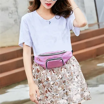 

Women's Shiny Zipper Waist Bag New Fashionable Soild Color Belt Shoulder Pack Ladies' Small Belt Money Purse Chest Bags Hot Sale