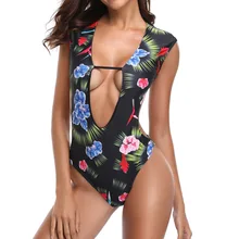 Сексуальный женский Глубокий V Цельный купальник с цветочным принтом купальник triquini с открытой спиной Монокини Купальный костюм боди W9328