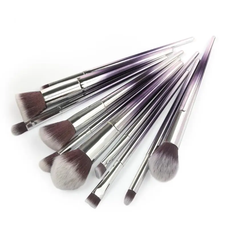 

Super Good Quality 10pcs Purple Makeup Brushes Set Professional Face Powder Foundation Makeup Brush Blender Tools Gradient Color