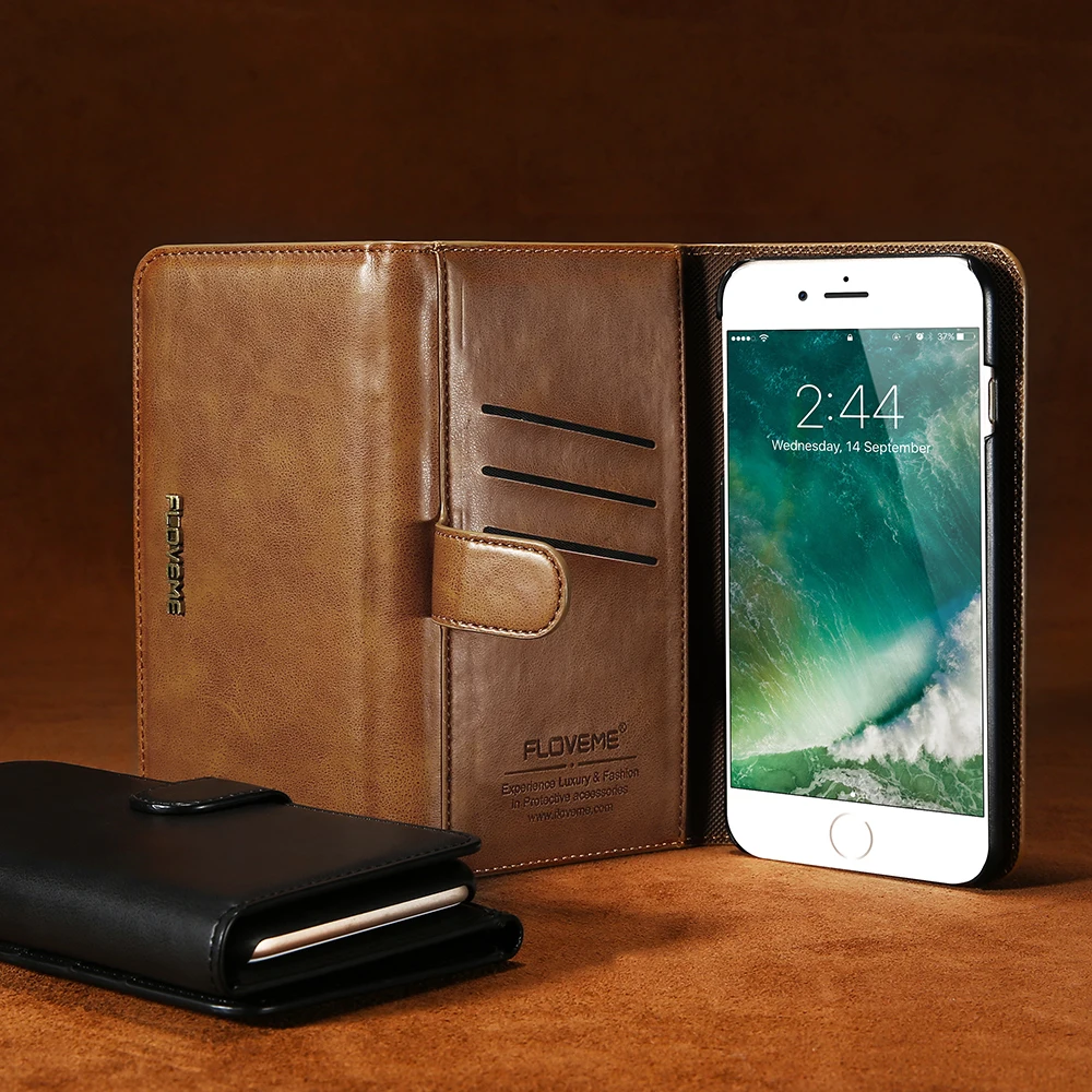 FLOVEME край масла три раза кожаный бумажник чехол для iPhone X 7 6S 8 Plus Flip слот для карты аварии Чехол держатель Чехол кошелек сумка