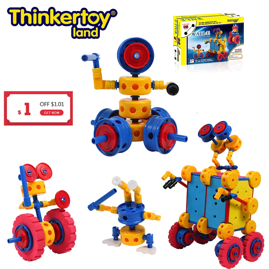 

Thinkertoy Land 113 PCS Game Blocks Kids Changeable Educational Toys Robot Blocks Set For Children Intelligence Develop Gift