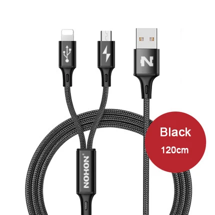 NOHON 2 в 1 USB кабель Micro 8Pin USB быстрая зарядка кабели для iPhone 8X7 6 6S Plus iPad iPod samsung Nokia нейлоновый провод - Цвет: 2-in-1 120cm Black