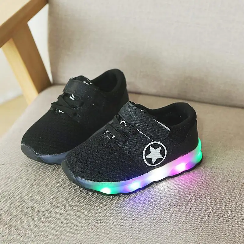 

Children casual shoes for Boys and girls LED Breathable Mesh sneakers Hook&Loop Rubber Solid Shoes Cheap