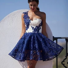 2016 Hot One Shoulder Royal Blue font b Lace b font Sweetheart Short Prom Party font