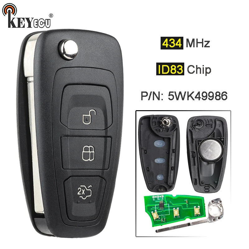 Skup KEYECU 434MHz ID83 4D63 Chip 5WK49986 zamiennik pilot zdalnego sterowania 3 przycisk dla Ford c max s max Focus MK3 Grand Mondeo 2010 2017