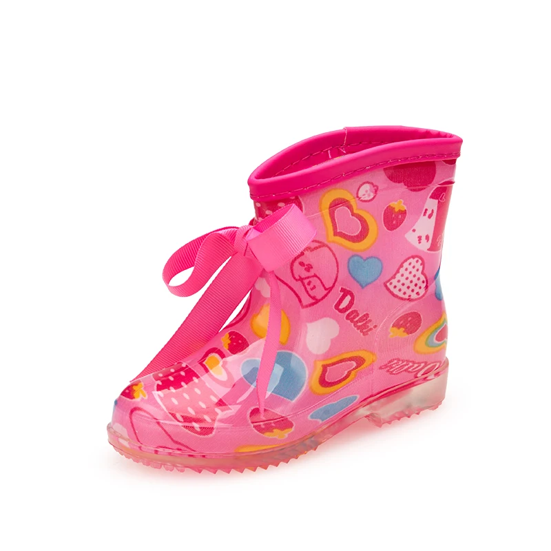 Милые детские короткие резиновые сапоги с украшением в виде кристаллов; весенние непромокаемые Нескользящие сапоги с бантом, лентами и леопардовым принтом; детская обувь