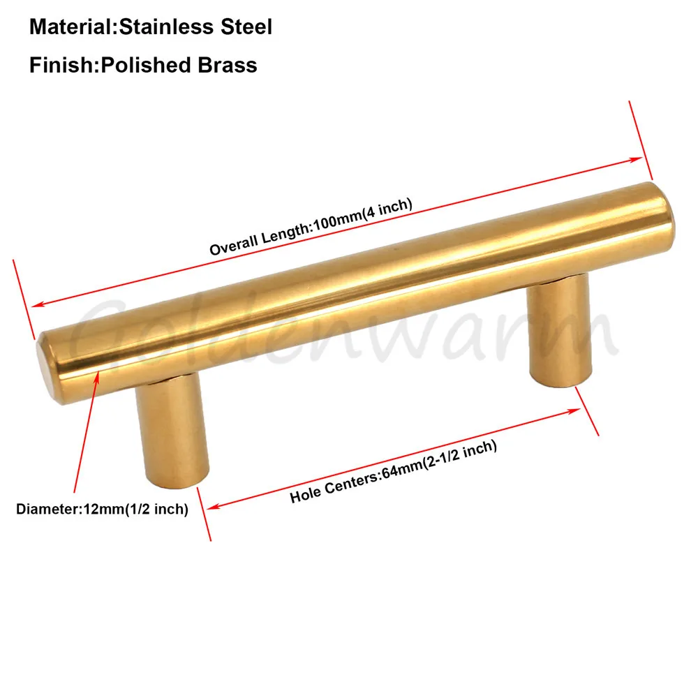 Золотой шкаф ручки полированная латунь ручки ящика из нержавеющей стали отверстие центры T ручка~ 10 дюймов Кухня фурнитура для дверей тянуть 20 упак. К