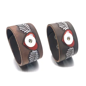 

Punk Rock Interchangeable 003 Real Original Genuine Leather Retro Wing 18mm Snap Button Bracelet Charm Jewelry For Women Men