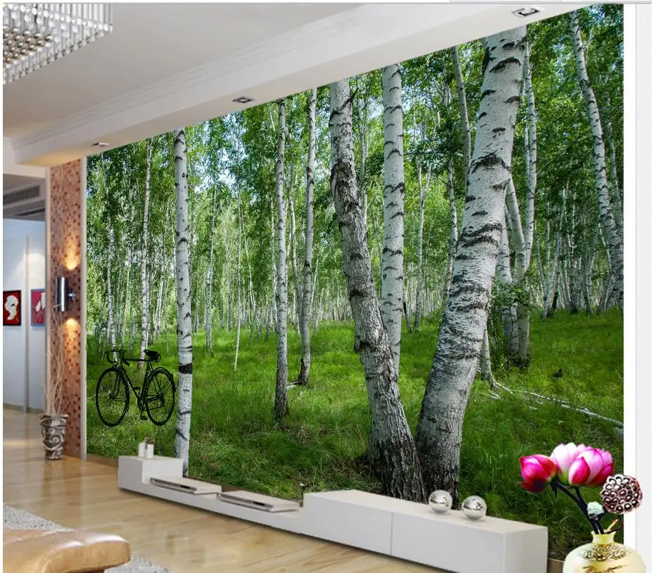 3d обои для комнаты белый березовый лес фоне стены фото настенные фрески росписи обоев 3d обои