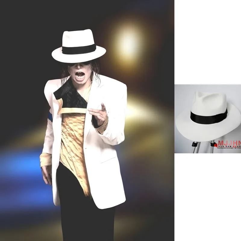 

Classic MJ Michael Jackson Smooth Criminal With Name White FEDORA Wool Hat Trilby Collection